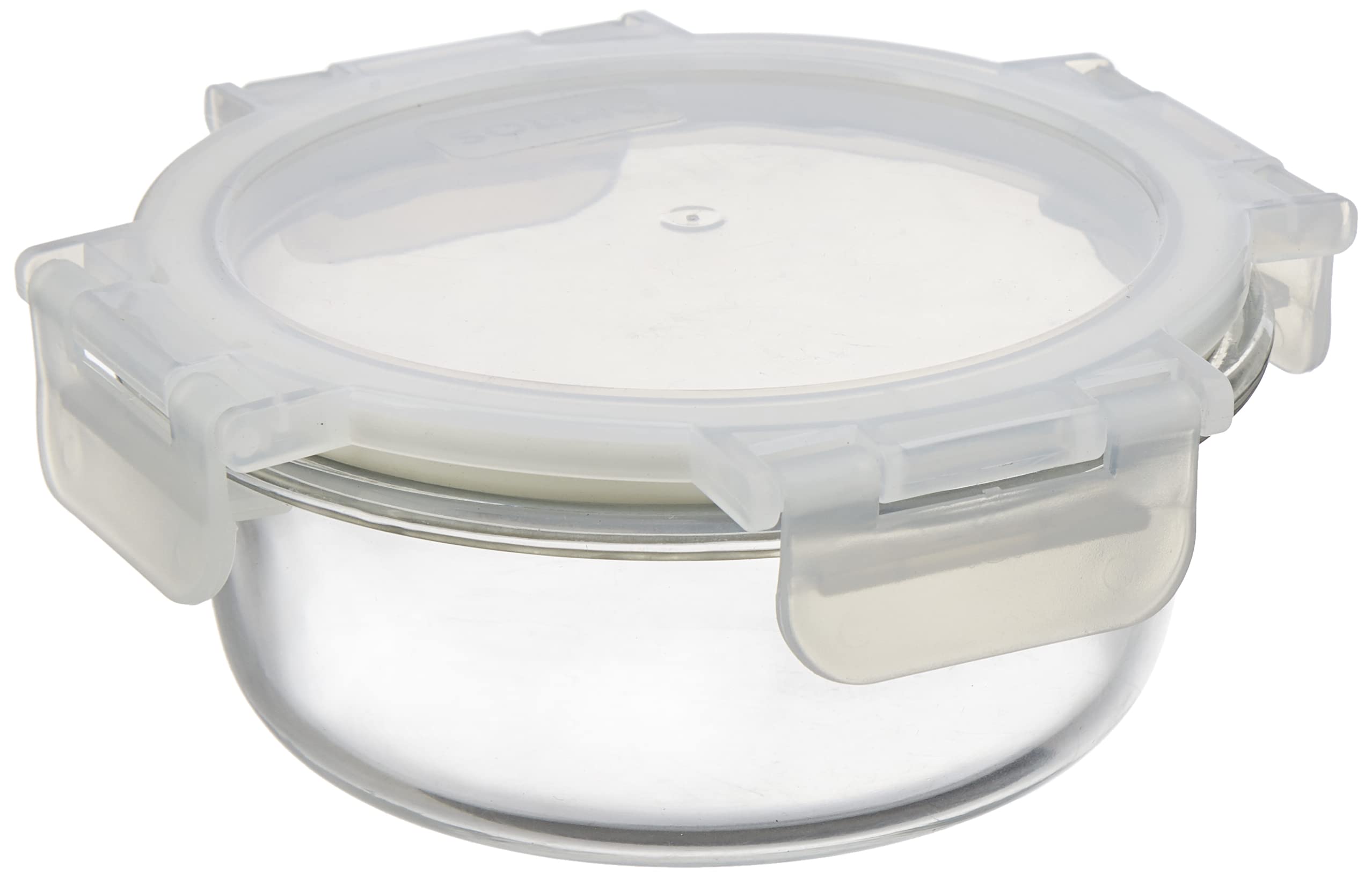 Amazon Brand - Solimo Borosilicate Glass Container with Safe Lock and Transparent Lid, Round (400 ml)