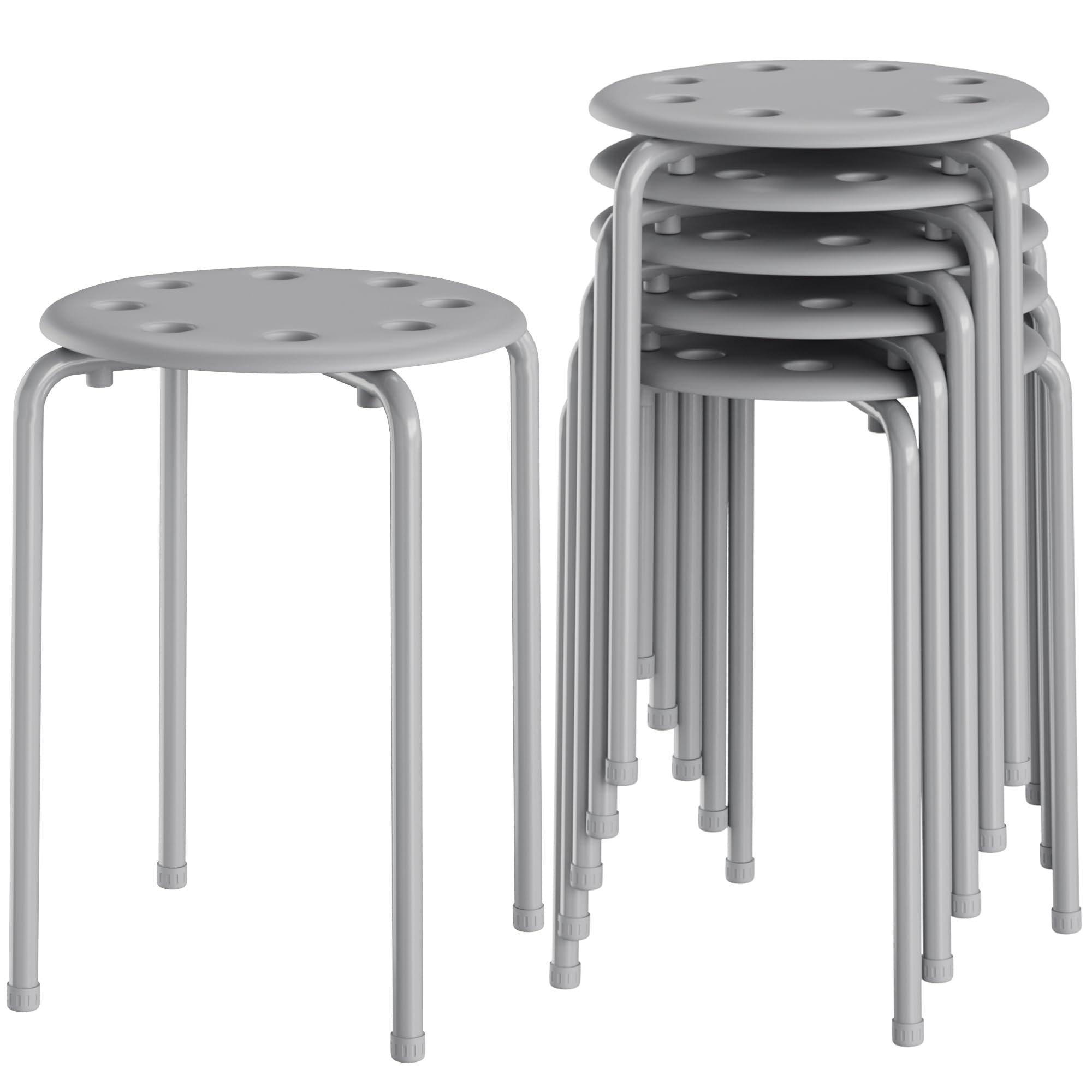 Photo 1 of VECELO 6-Piece Stacking Stools, 17.7 Inch Standard Height, Portable Stackable Colorful Decoration Stools for School Classroom and Office Use, Grey