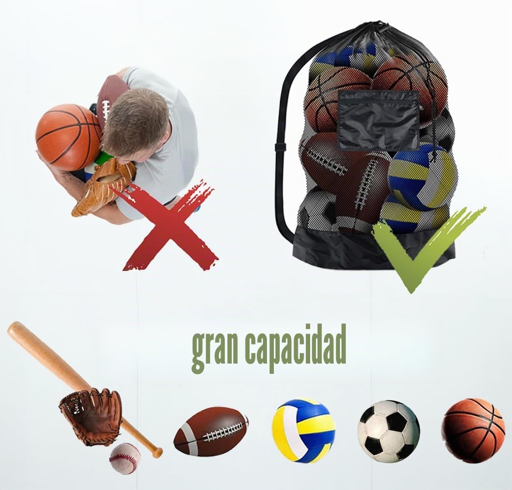 Bolsa de Malla para Pelotas con Cordón 10-15 Bolas Negro