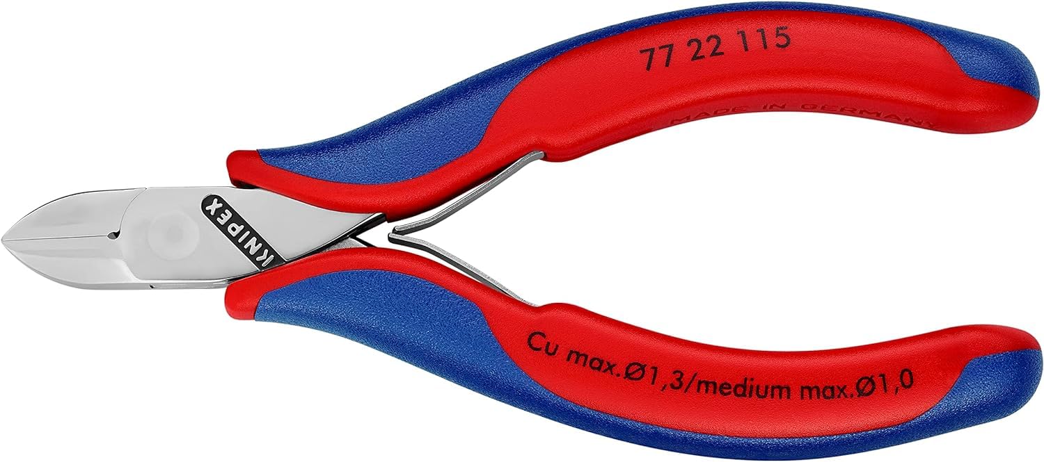 Knipex Pince coupante de côté pour l'électronique avec charnière entrepassée avec poignées multimatières 115 mm, 77 22 115