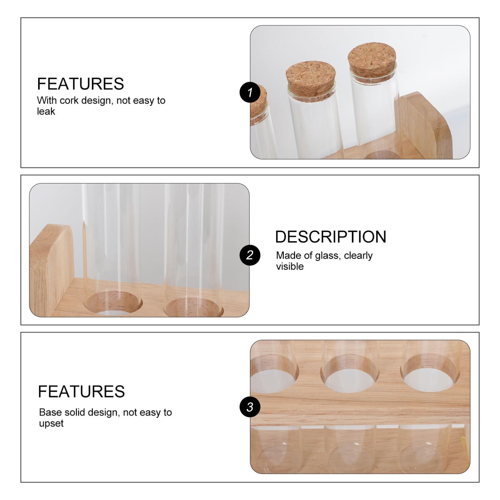 Hemobllo Porta Provette Design Semplice e Leggero per Esposizione Caffè in Legno e Vetro Comodo da Trasportare , per Cucine e Caffè
