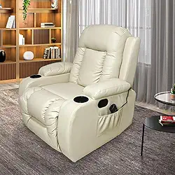 Poltrona do Papai Reclinável Sala de Cinema Massagem Balanço Giratória Austin PU Bege G31 - Gran Belo