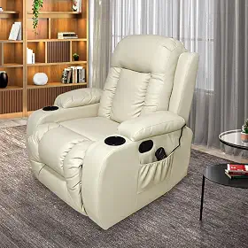 Poltrona do Papai Reclinável Sala de Cinema Massagem Balanço Giratória Austin PU Bege G31 - Gran Belo