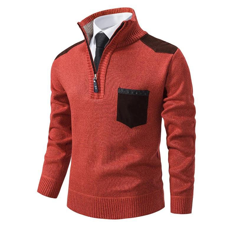 Pullover Men Sweater Thick Half Zipper Stand Collar Outerwear3