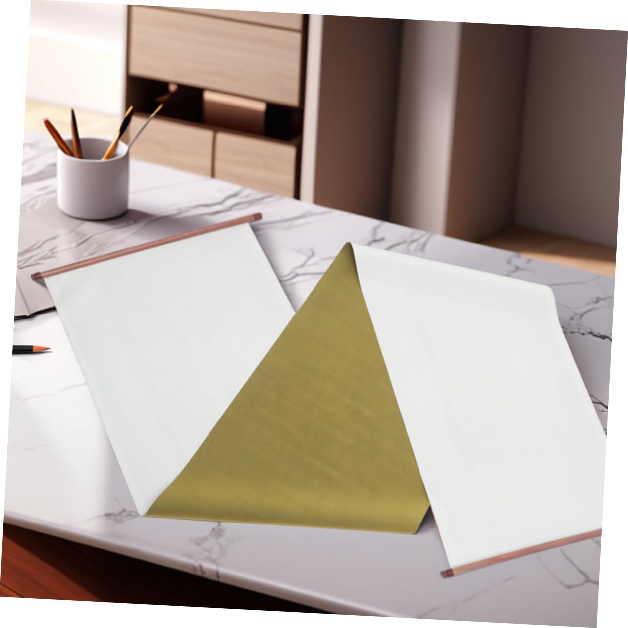 HEATSHAKING Chinesisches Kalligrafie Wasserschreibtuch aus Weißem Flanell und PP 2 Stück mit Leerem Rollen Design 2 Meter für Künstlerische Werke und Kalligrafieprojekte
