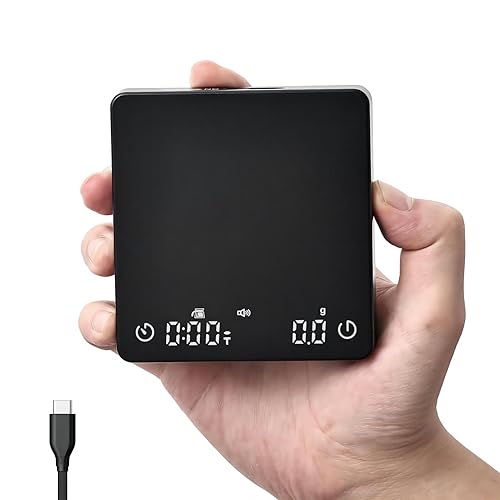 Báscula de café pequeña con temporizador 6.6 lbs0.00 oz de alta precisión vertido sobre goteo Escala de espresso con pantalla LCD (Recargable)