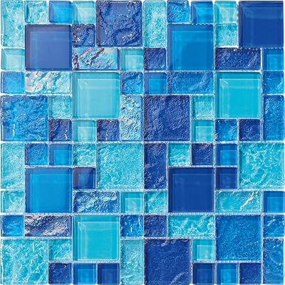 Tiles and Deco Bahamas Light Blue Blend Glass Pool Mosaic Tile Iridescent for Shower, Accent Walls, Backsplash