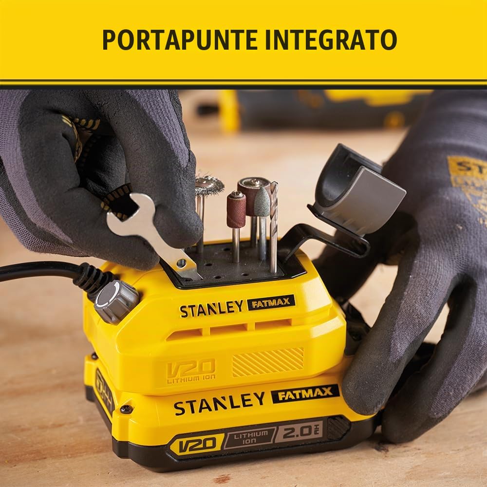 Stanley Mini Herramienta V20 Li-ION 18 V, velocidad Variable 6.700-34.000 RPM, pinza universale da 3,2 mm, cavo lungo 120 cm. Sin batería/cargador per Pro e fai da te