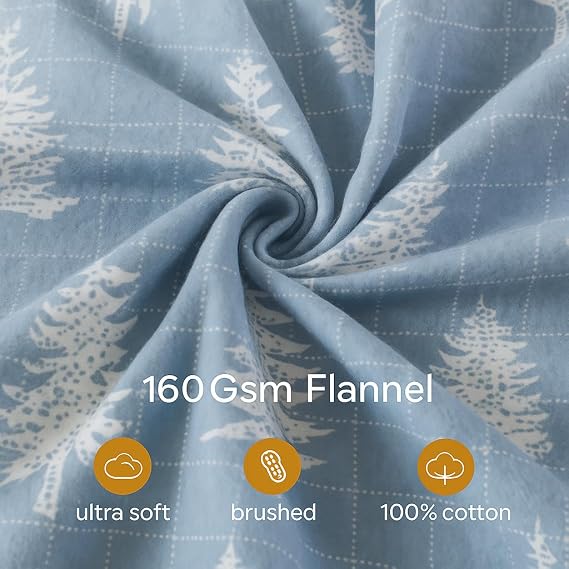 Codi Flannel Sheets Full Size- 4 Pieces Ultra Soft Warm Sheet Set, Cozy 100% Cotton Bedsheets, Novelty Printed Bedding Sets, 12 Inch Deep Pocket, Blue Forest