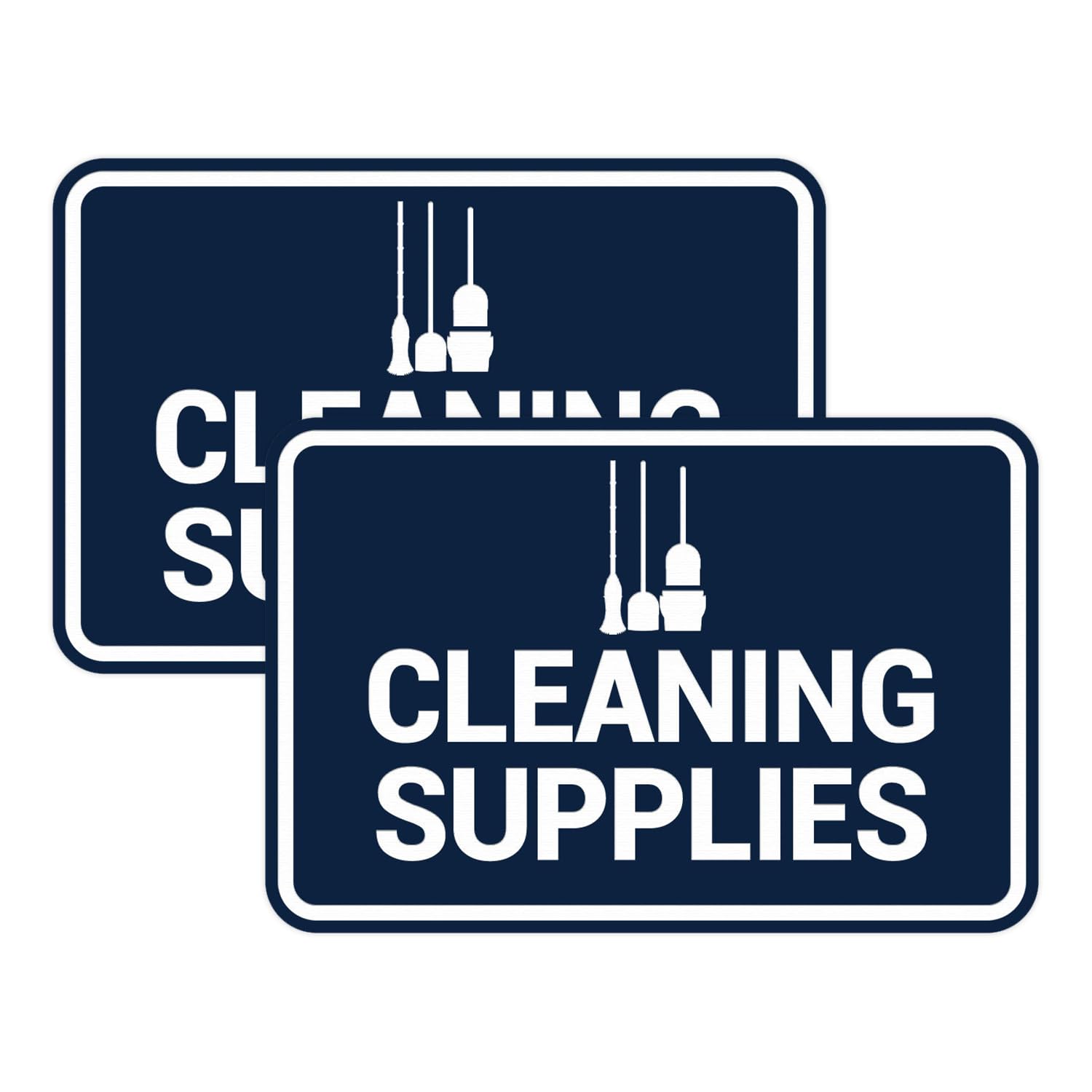 Signs ByLITA Classic Framed Cleaning Supplies Sign (Navy Blue/White) - Small 2 Pack