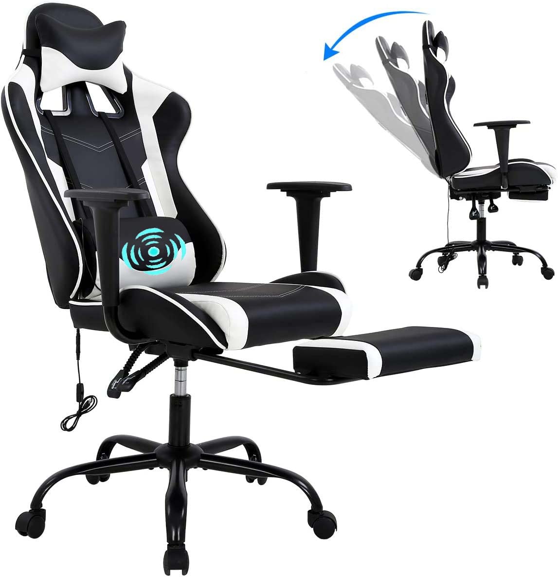 SNANA Modern White Gaming Chair, High Back, PU Leather, Ergonomic, Adult, 250 lbs Capacity, 17.7" D x 26.4" W x 33" H