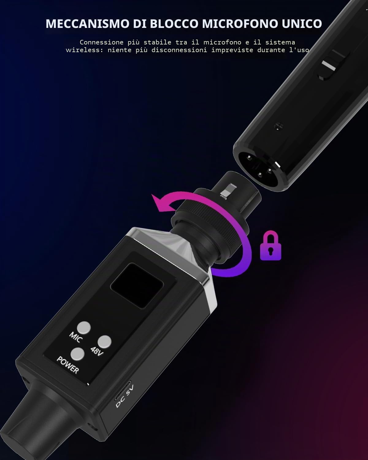 STRICH M3 UHF Trasmettitore e ricevitore XLR senza fili a 16 canali, portata di 50 m, adattatore per microfono senza fili plug-in per microfoni dinamici e a condensatore, compatibile con mixer audio