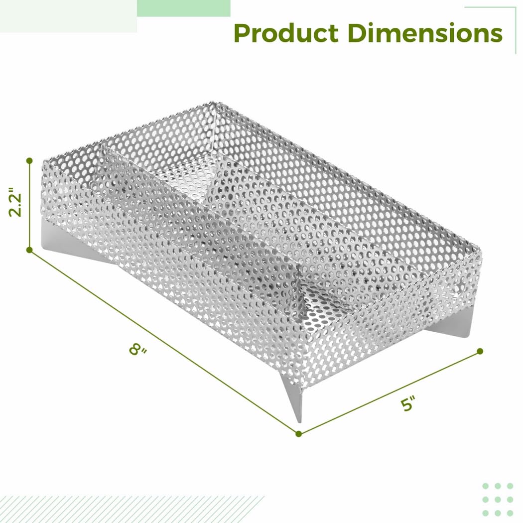 Bandeja para ahumar, acero inoxidable, 20,3 x 12,7 cm, antideslizante, resistente al calor, para carne, pescado, queso, ahumador de pellets