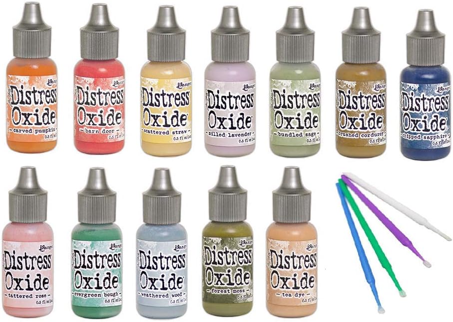 Ranger Distress Oxide Bundles - Includes 12 Distress Oxide Colors with PTP Flash Deals Detail Sticks (Set 4-12 Ink Pads)