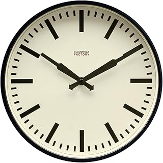 Cloudnola Station Metal Wall Clock, Black and White, 12 inch Diameter, Silent Non Ticking, Battery Operated Quartz Movement