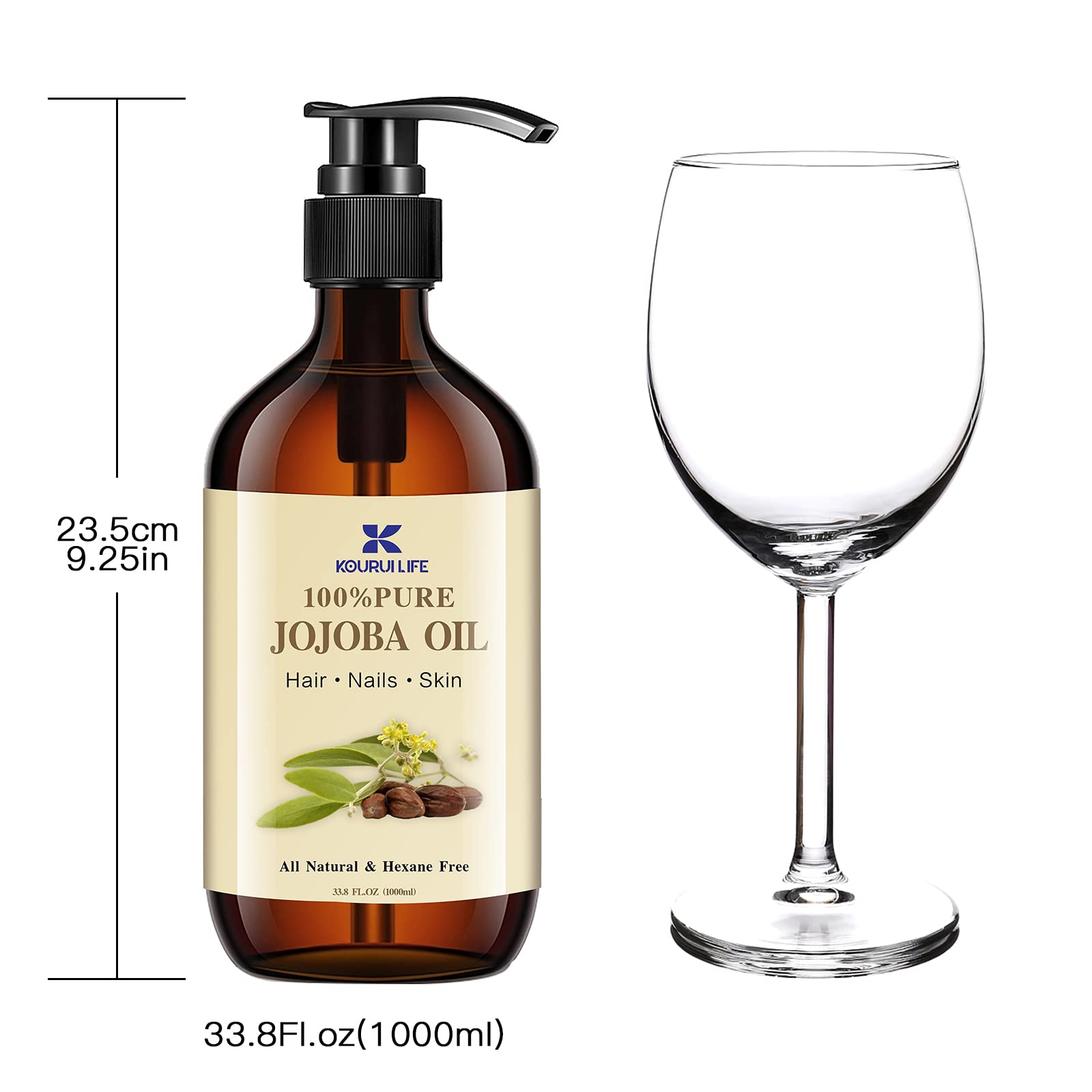 Jojobaöl Bio 1L, 100% Rein, Natürlich Hautpflege-Ö - Gesicht, Körper, Haare, Bart, Nägel - Natürliche Körperöle, und Nagelhautöllösung für Gesicht und Haare