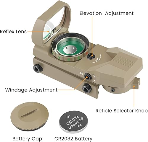Miniatura 3 de Feyachi Reflex Sight - Adjustable Reticle (4 Styles) Both Red and Green in one Sight!