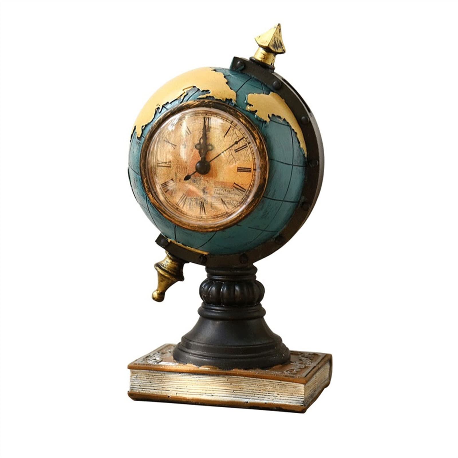E7v2T9k6 Countertop Vintage Literature and Art Classic Clock Table Top Small Globe Shaped Resin Handicraft Ornaments Mantlepiece Clock