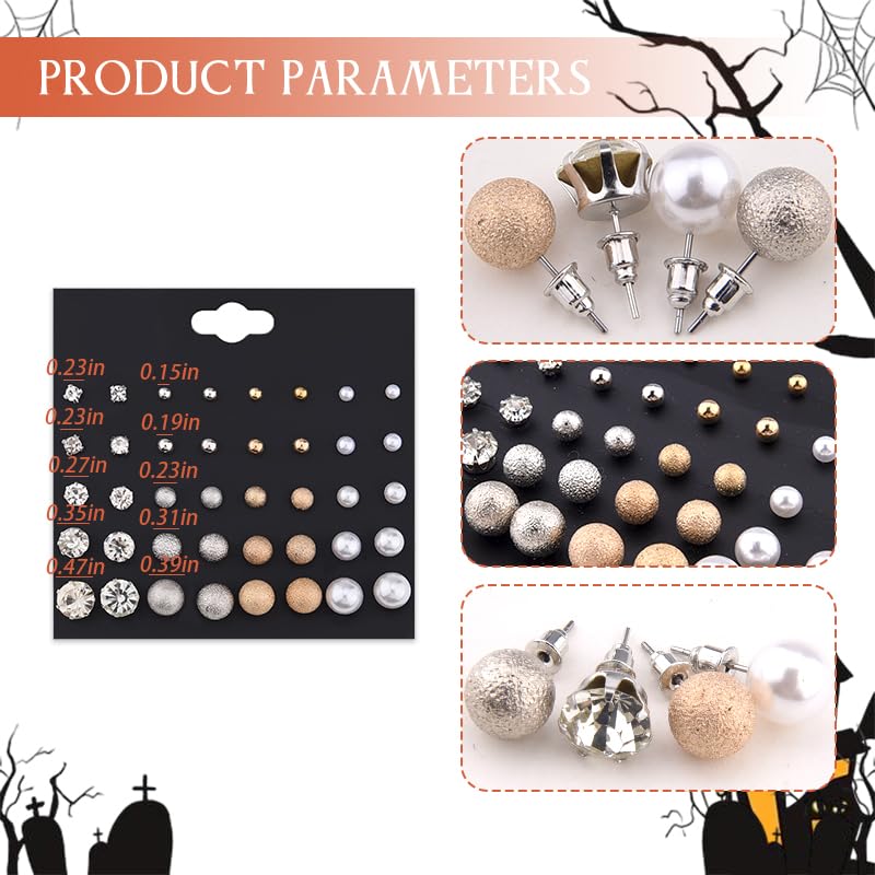 Image of 20 Pairs Stud Earrings Crystal Pearl Earring Set Ear Stud Earring for Women