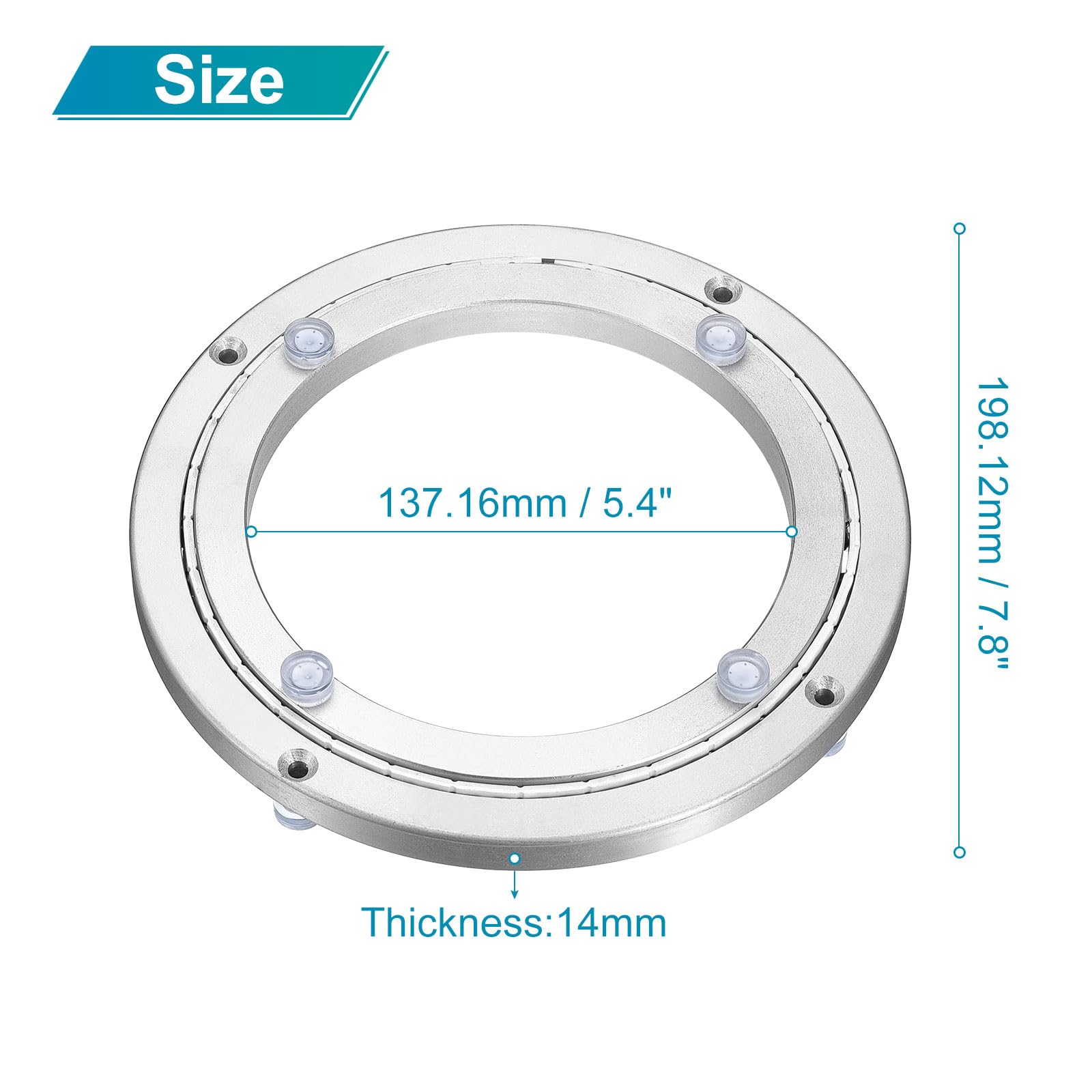 sourcing map Rodamientos giratorios de metal de aluminio Lazy Susan, placa giratoria de 8 pulgadas, silenciosa para mesa de comedor, soporte de exhibición plateado