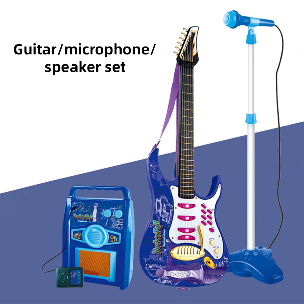 HUIOP Set musicale per chitarra Kit strumenti musicali multifunzione Volume regolabile Manopole chiuse Chitarra elettrica con amplificatore microfono