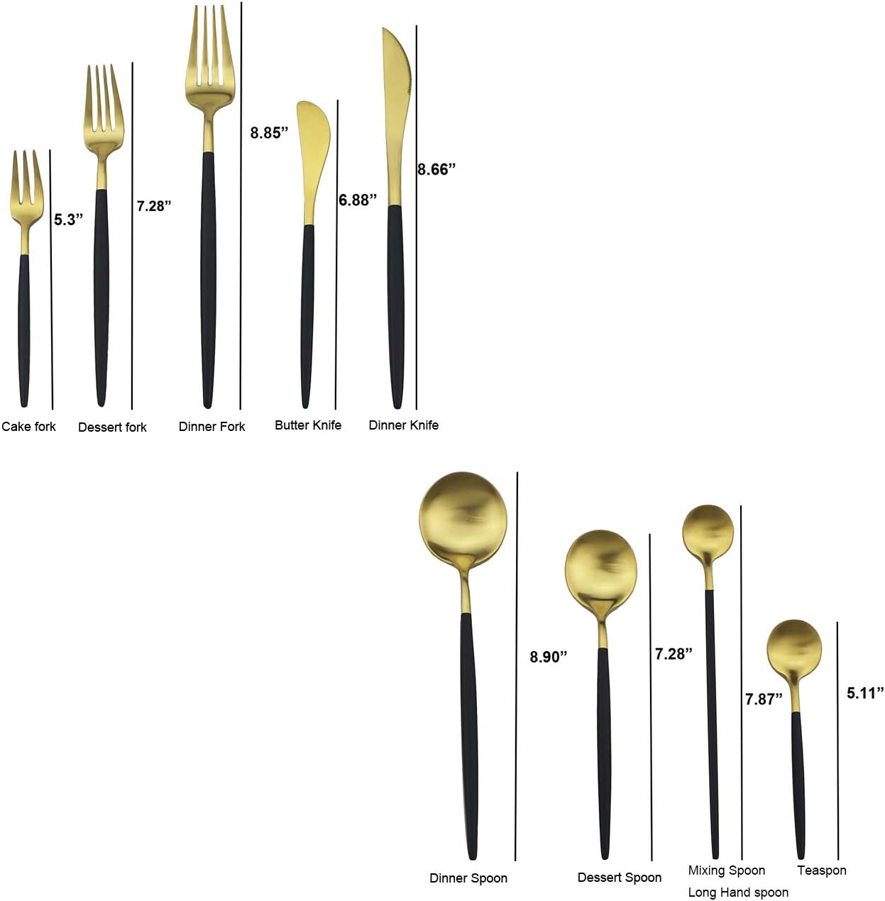 Gugrida Black Gold Flatware, Royal 10 Piece Matte Black Handle 18/10 Stainless Steel Cutlery Sets for 2 Including Forks Spoons Knives, Camping Silverware Travel Utensils Set Tableware