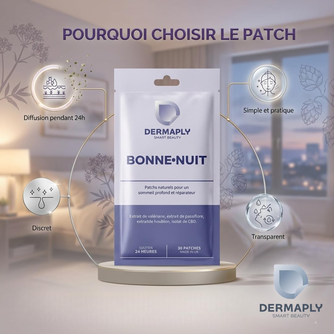 Patchs Naturels & Vegan – Nutriments Essentiels pour Sommeil, Énergie, Ménopause & Revitalisation - Dermaply | 30 Patches | 100% Naturel (Sommeil)