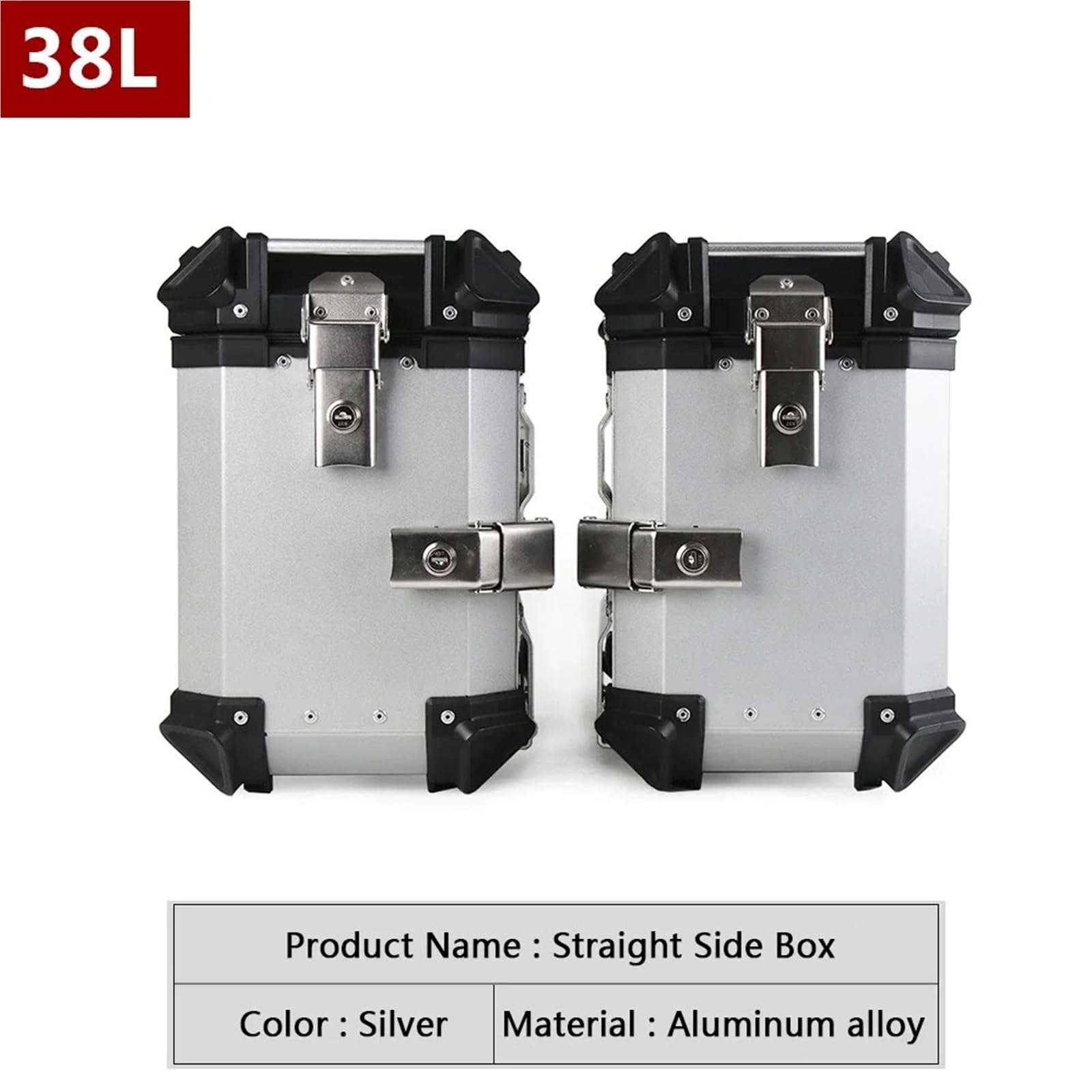 motocyklowyTopcase 38L Uniwersalny motocyklowy tylny górny kufer boczny bagażowy bagażnik zamek podróżny aluminiowa skrzynia narzędziowa bagażnika motocykla(35L Silver (1 pair))