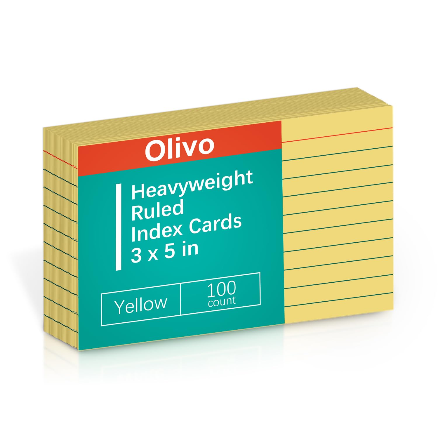 Yellow Lined Index Cards 3x5 Ruled Note Cards 100 Count, 180 gsm Heavy Weight