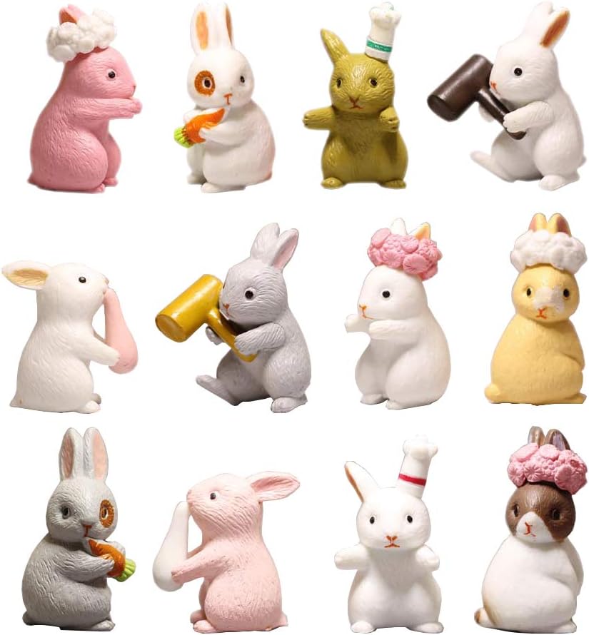 Hvogvok Rabbit Doll Set, Fairy Tale Garden & Cake Topper Decoration/12-Piece Set