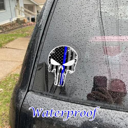 Image of Reflective Decal with Back The Blue Line Lives Matter Flag Car Sticker for Truck, Thin American Skull Flag Code 4 Sticker for Window Bumper Police Law Enforcement (bear8)