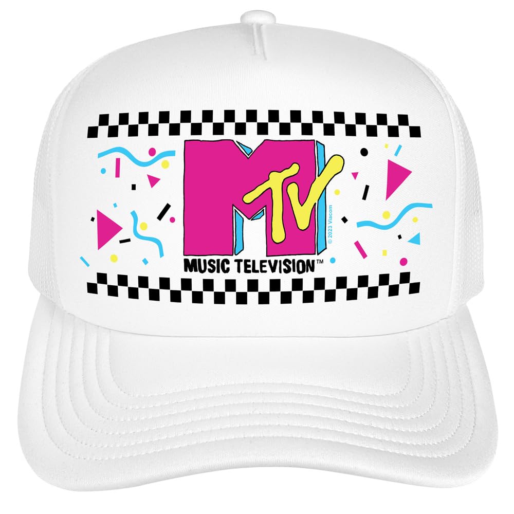 Popfunk Official MTV - Logo 80'S Checker Party Foam Snapback Trucker Hat - Unisex for Men and Women