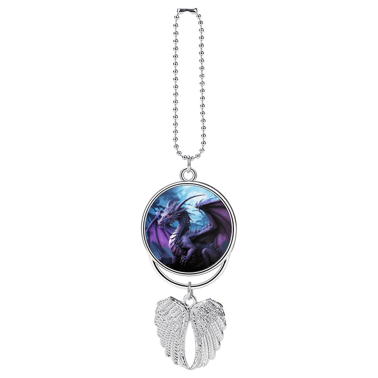 Car Charm Zinc Alloy Rearview Mirror Hanging Ornament Premium Metal Purple Dragon Purple Moon Car Pendant for Auto Interior Decor Accessories,Unique Gift for Adult,Silver-Style