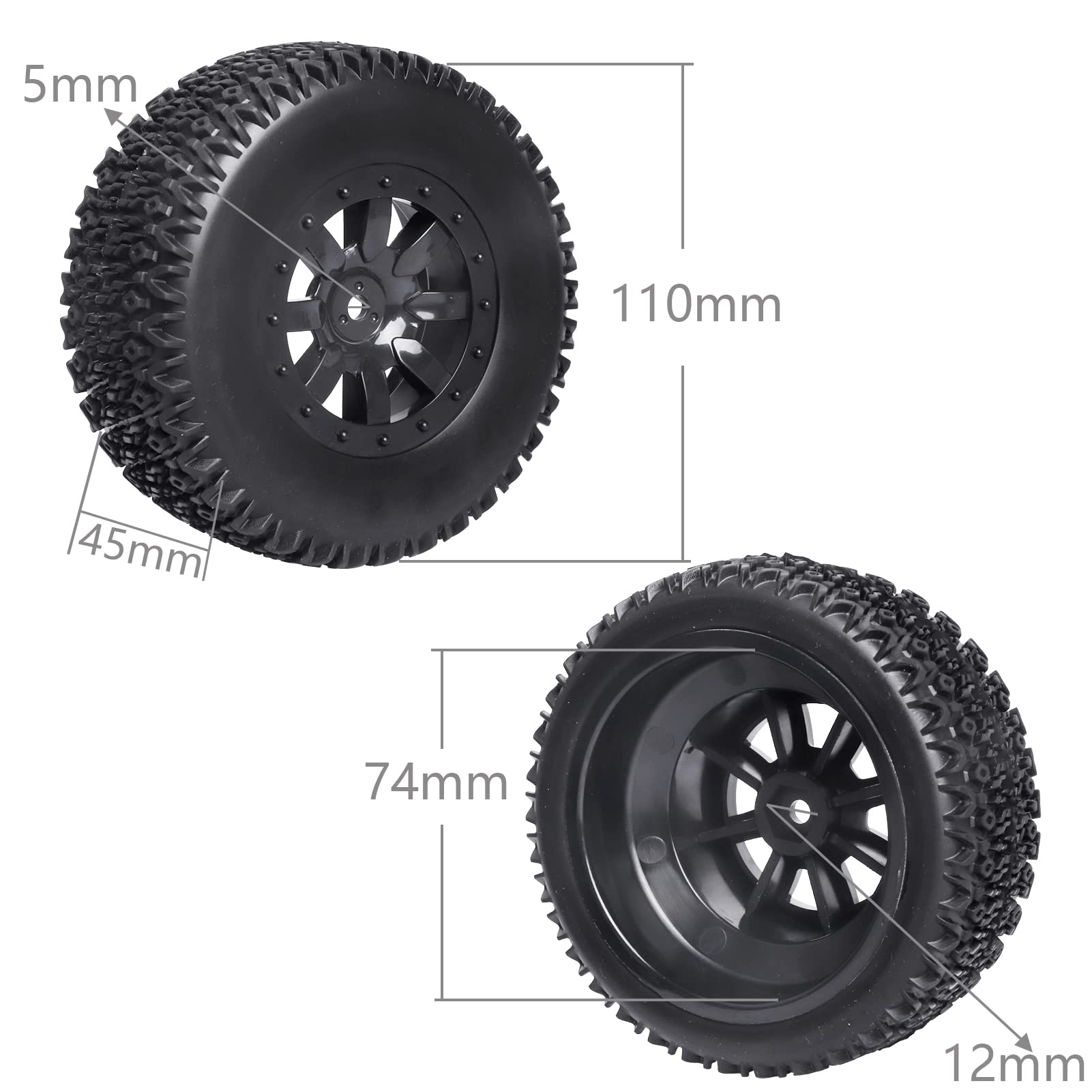 RC Wheel Set 4pcs - Tires & Rims Pre-Glued For 1:10 Scale Short Course Trucks (Slash, Redcat, HPI, Losi & More), Style B - View #6