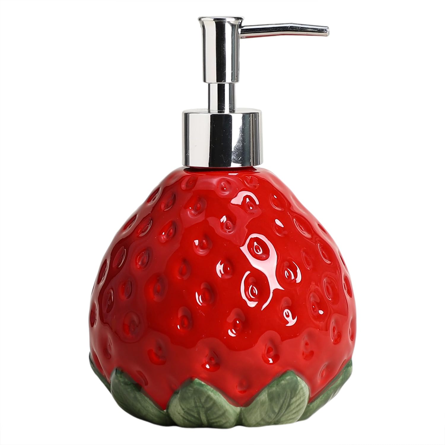 CHOOLD Dispensador de jabón de cerámica retro de fresa con bomba de plástico, recipiente de jabón de manos recargable, botella de loción