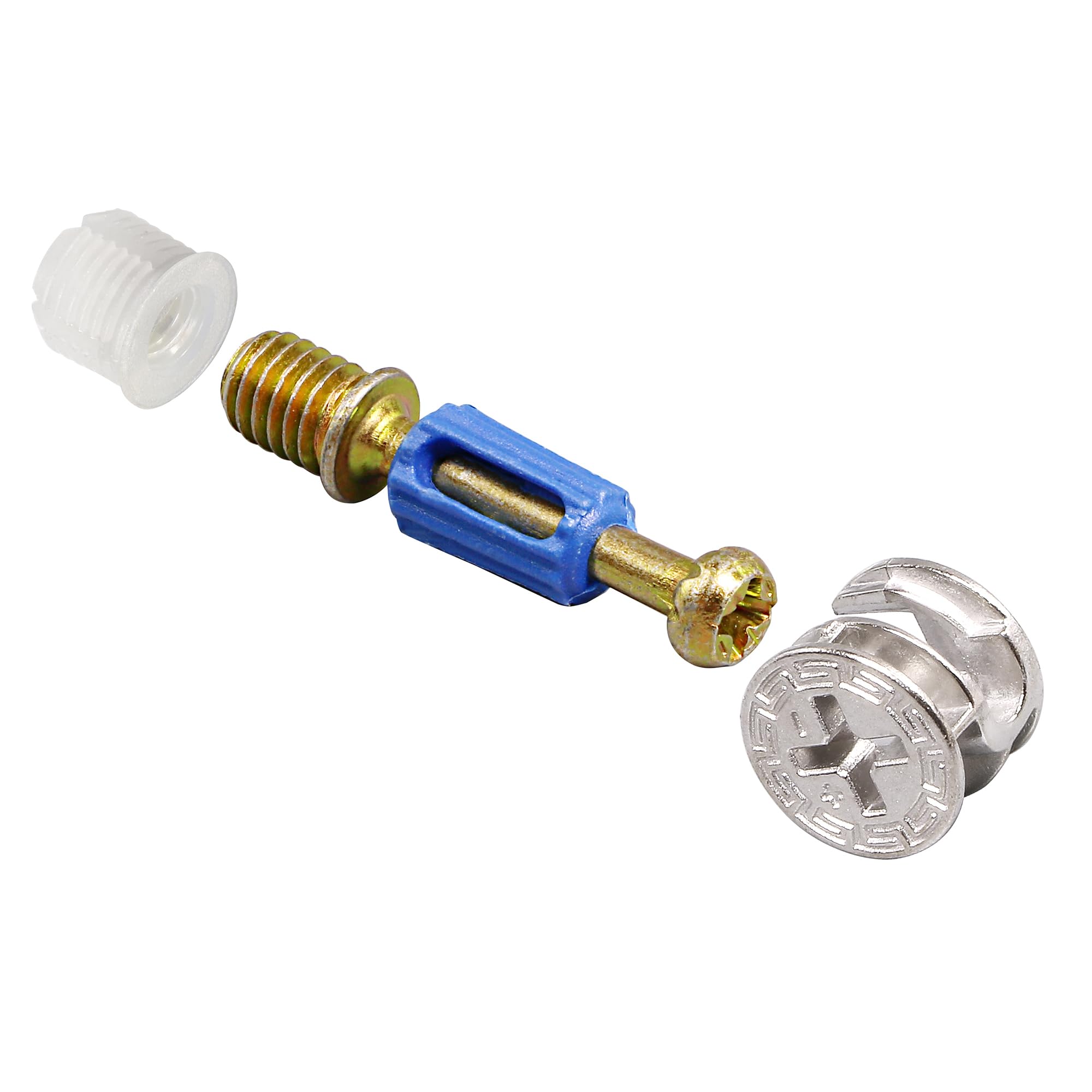 20 Sets Furniture Cam Lock Fasteners, 3-in-1 Cam Locks for Furniture, Cam Lock Fittings Cam Connector Furniture Replacement Parts, 1-1/4" / 32mm Dowel with Blue Plastic Sleeve