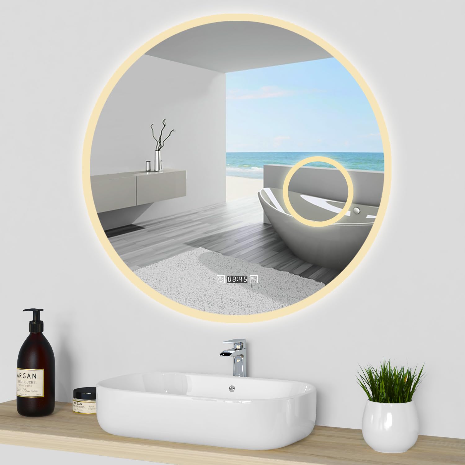 Miroir Salle De Bain LED HAPAOSO - Bluetooth, Anti-Buée, Loupe, Horloge - 160x80 Cm
