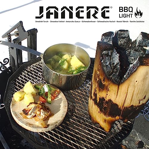 BBQ Light 4 Wood Fire Log with Lighter Cube, Swedish Torch, Swedish Candle, Swedish Fire Log for Camping, Cooking or Small Outdoor Fire from European Pine Tree, 30x30x18 cm