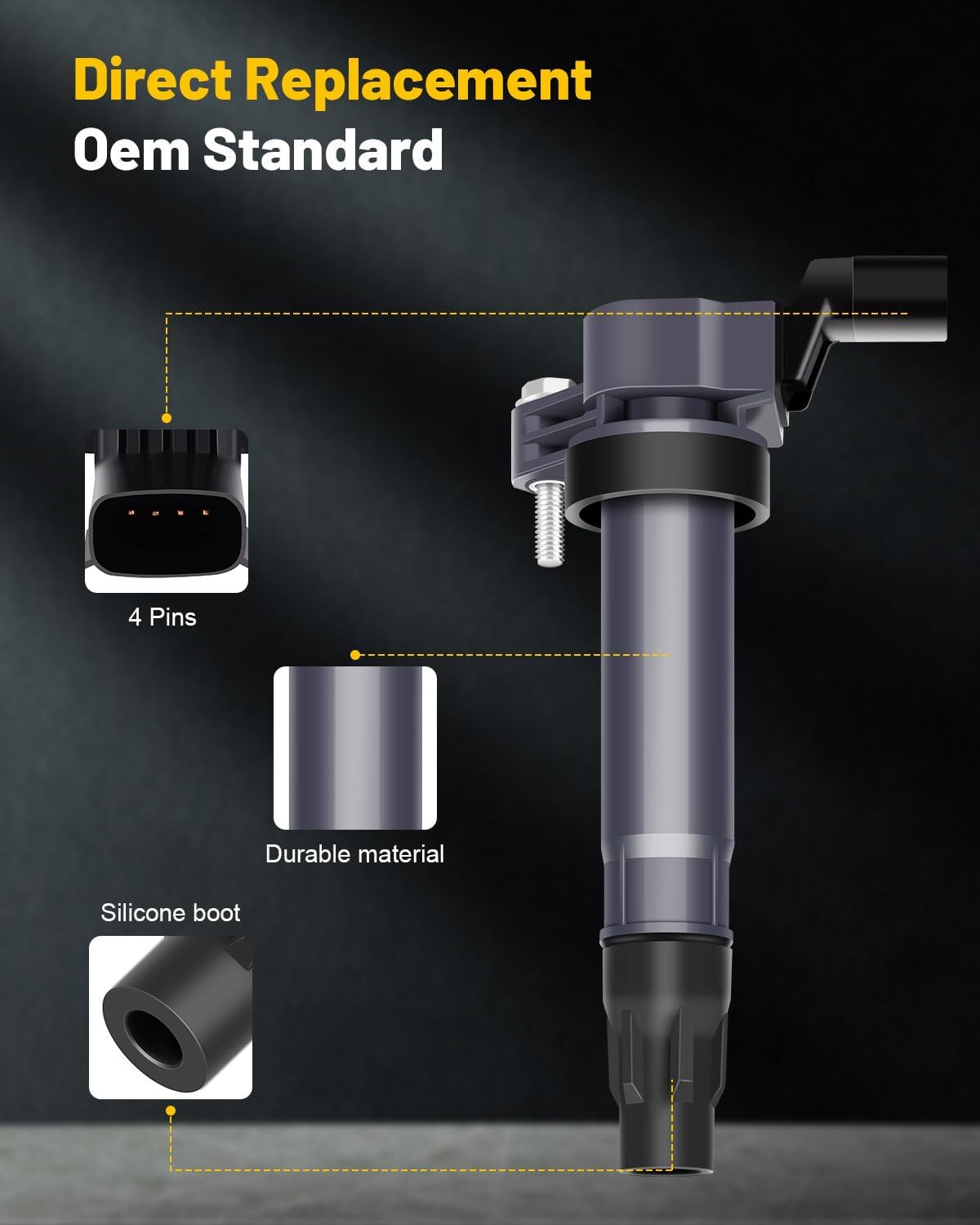 OCPTY Gnition Coil Pack 4-Pins Fit 2012-2015 for Chevrolet Spark 1.2L/L4, Replacement for Uf725, ‎Uf725, C1846 (4Pack)