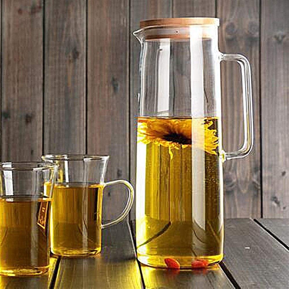 Jarra De Vidrio Resistente Al Calor Con Tapa De Acero Inoxidable O Bambú O Vidrio Jarra De Agua Caliente O Helada Botella De Agua De Té De Flores De Frutas (Capacidad : 1500ML, Color : A)