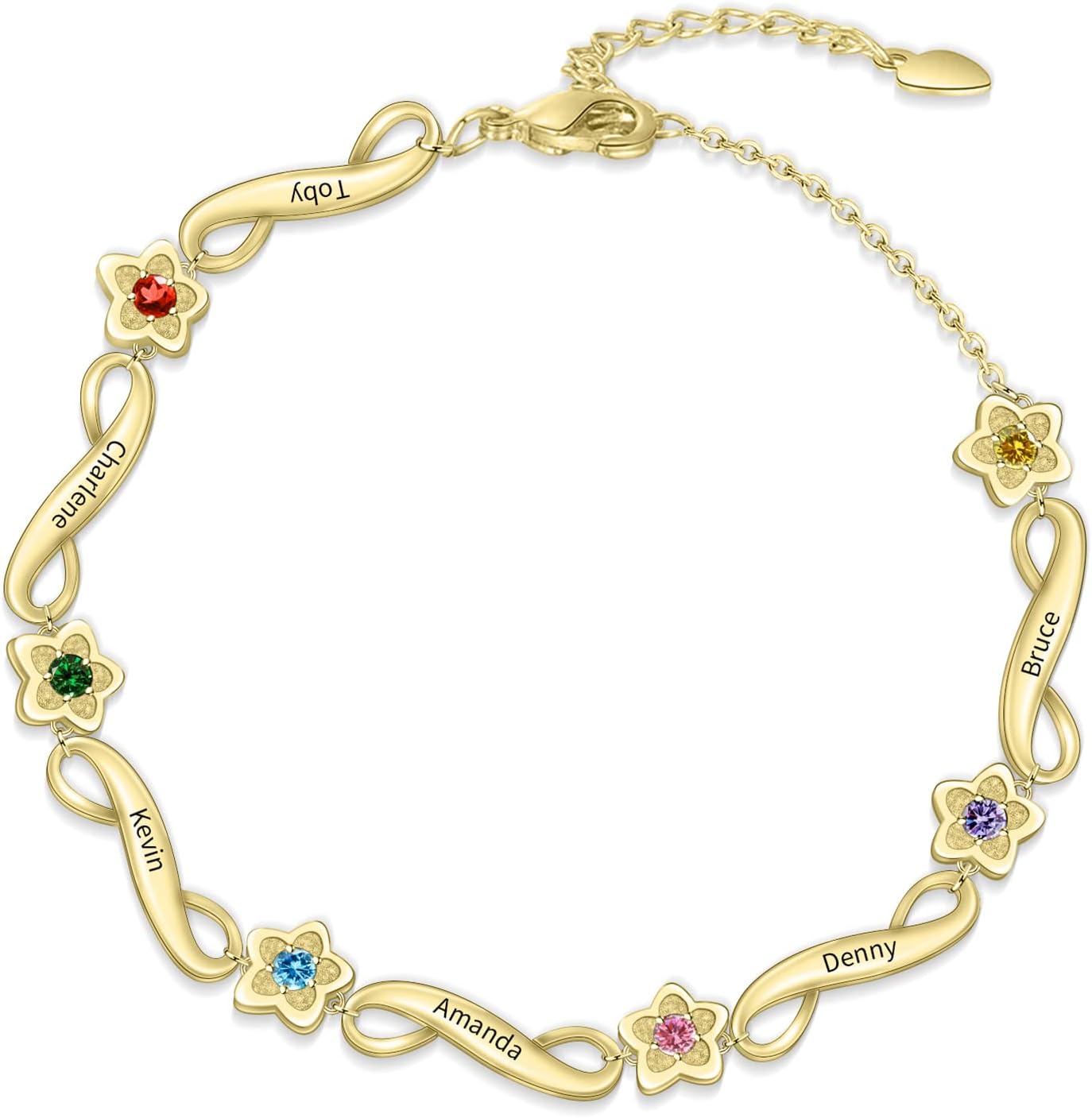 MissNaNa Personalized Infinit Bracelet for Women Flower Birthstones Bracelet Custom 1-7 Names Bracelets Anklet Adjustable Family Bracelets Christmas Gifts for Grandma Mother's Day Birthday