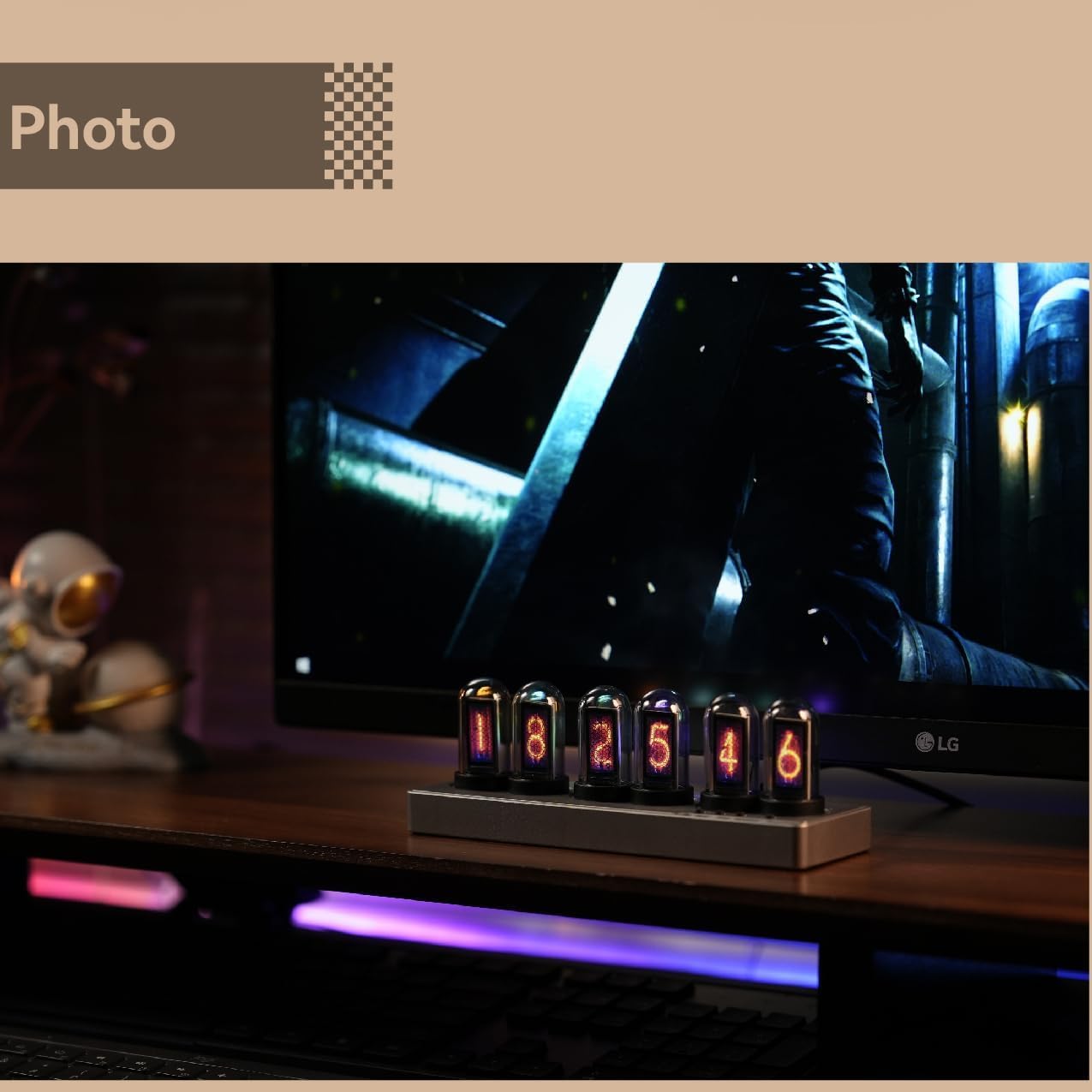 Adventurers Nixie Tube Desk Clock - RGB LED Retro Clock, 10.55" White, USB-C Powered - View #7