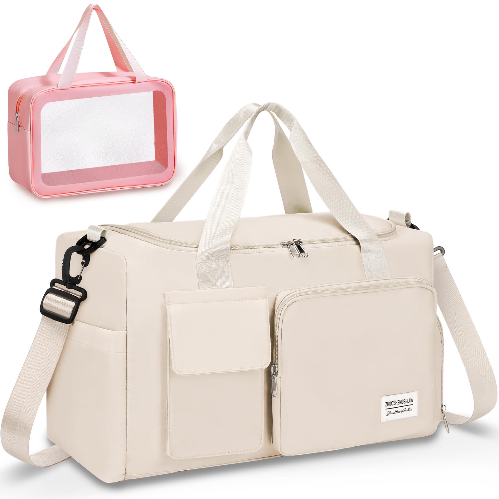 Gym & Dance Duffle Bag - Spacious Travel Organizer with Compartments (Beige)