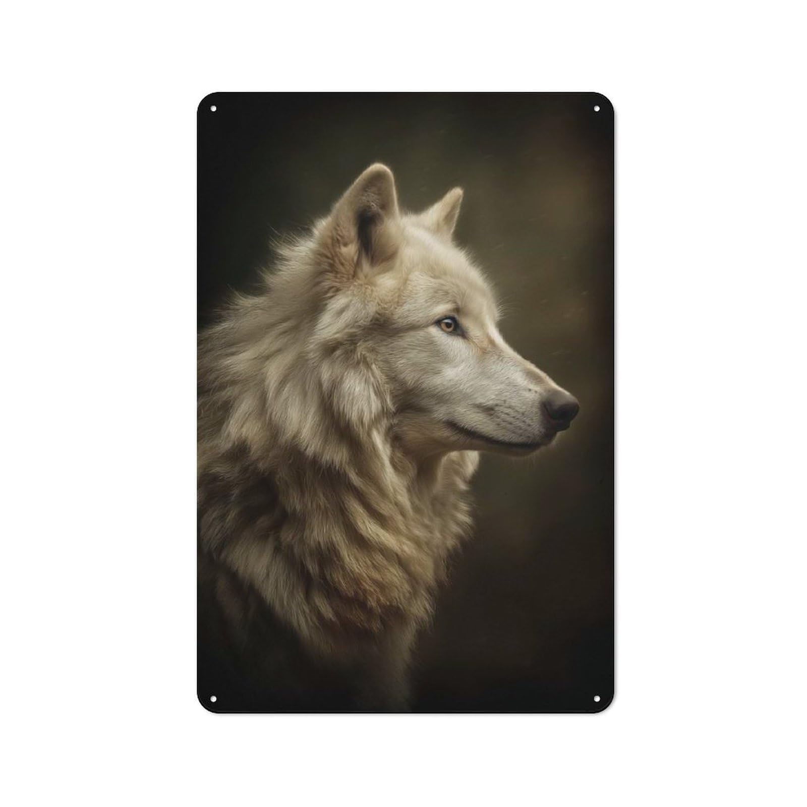Metal Wall Sign 30x20cm Featuring White Wolf Portrait for Living Room Wall, for Metal Sign Collectors, for Garage And Workshop Walls