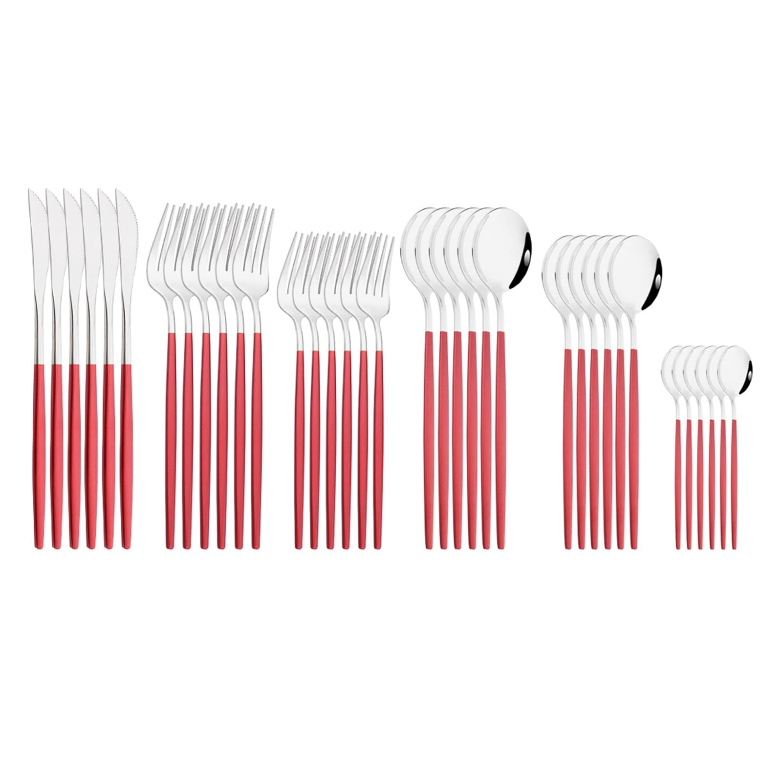 Rainbow 36Pcs Juego de Cubiertos Juego de vajilla Tenedor Cuchara Cubiertos Cubiertos de Acero Inoxidable Juego de vajilla de Cocina Leisurely (Color : Red Silver)