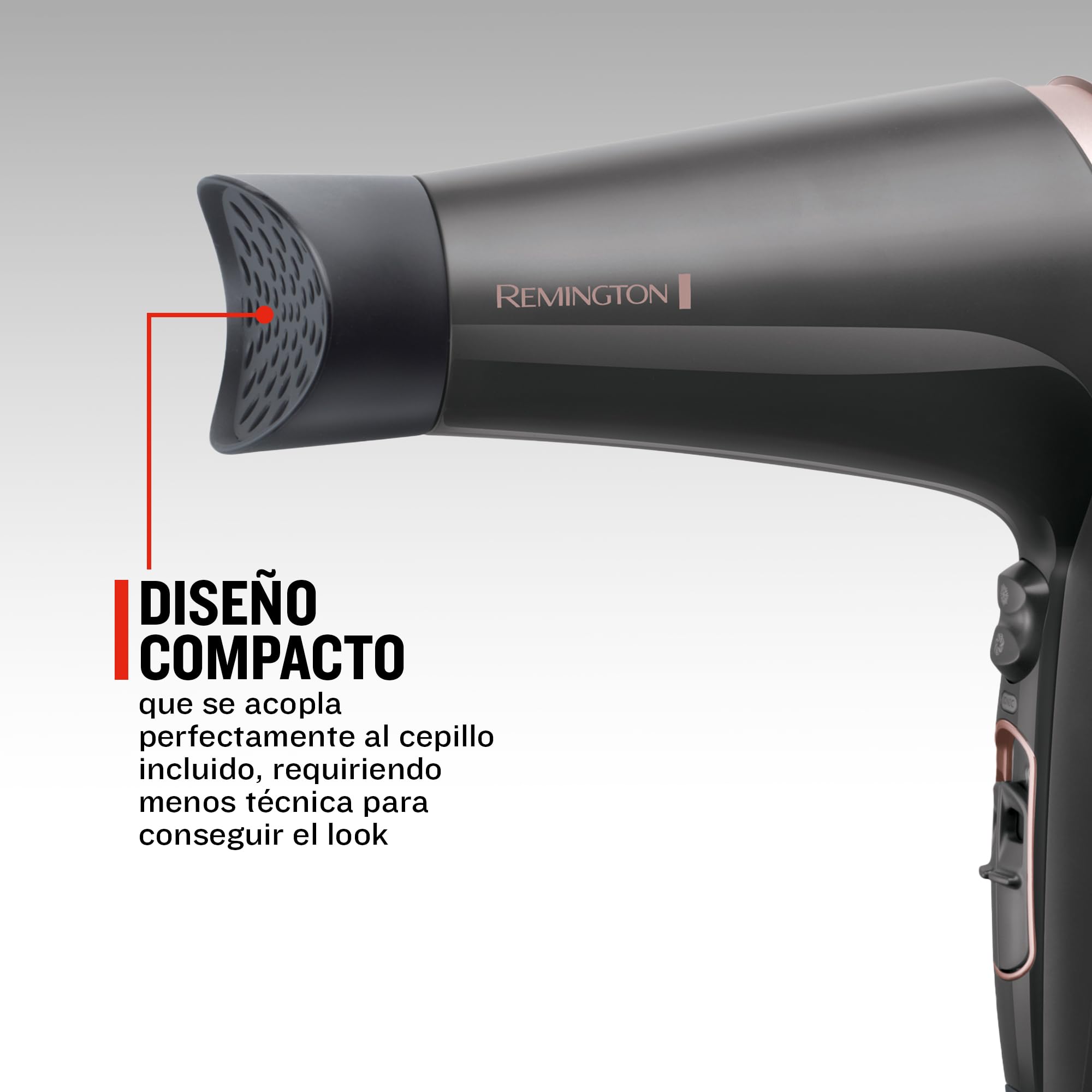 Remington Secador de Pelo Curl & Straight Confidence, 2 en 1 Alisa y Riza, Iónico, 2200 W, 2 Concentradores, 1 Difusor y Cepillo de Barril, 3 Temperaturas, 2 Velocidades, Color Negro Y Rosa, D5707