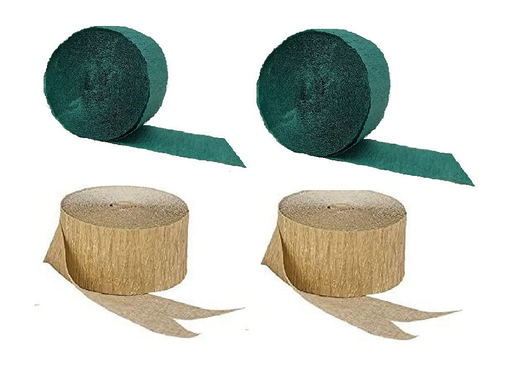 K-KraftUSA-Made Dark Green Crepe Paper Streamers (Forest Green + Gold Metallic, 2 Rolls Each) for Graduation, Birthday, Bachelor, Christmas