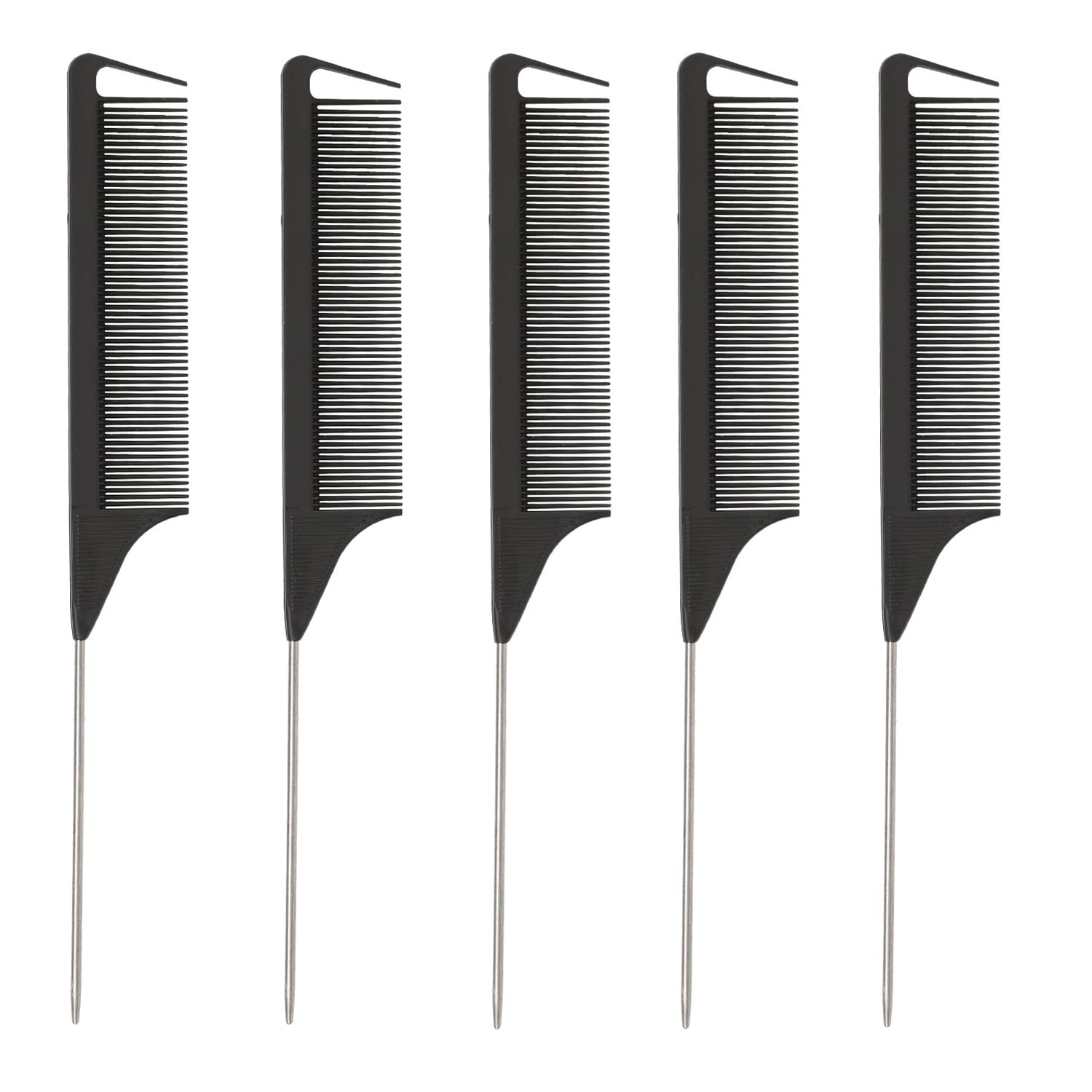 STUDIO LIMITED Carbon Pin Tail Comb Rat Tail Combs, Parting Comb Pin Tail Stainless steel tail Hair Styling Beauty Tools Easy parting and styling Anti-static (5 Pcs) STUDIO LIMITED Carbon Pin Tail Comb Rat Tail Combs, Parting Comb Pin Tail Stainless steel tail Hair Styling Beauty Tools Easy parting and styling Anti-static (5 Pcs)