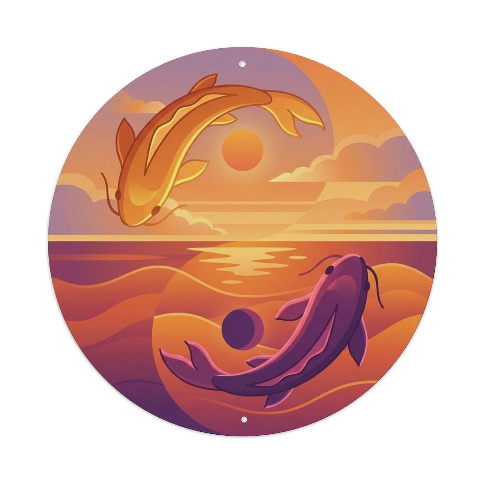 Olyhtr 8X8inch Classic Style Yin Yang Koi Energy Sunset Elemental Balance Metal Tin Sign