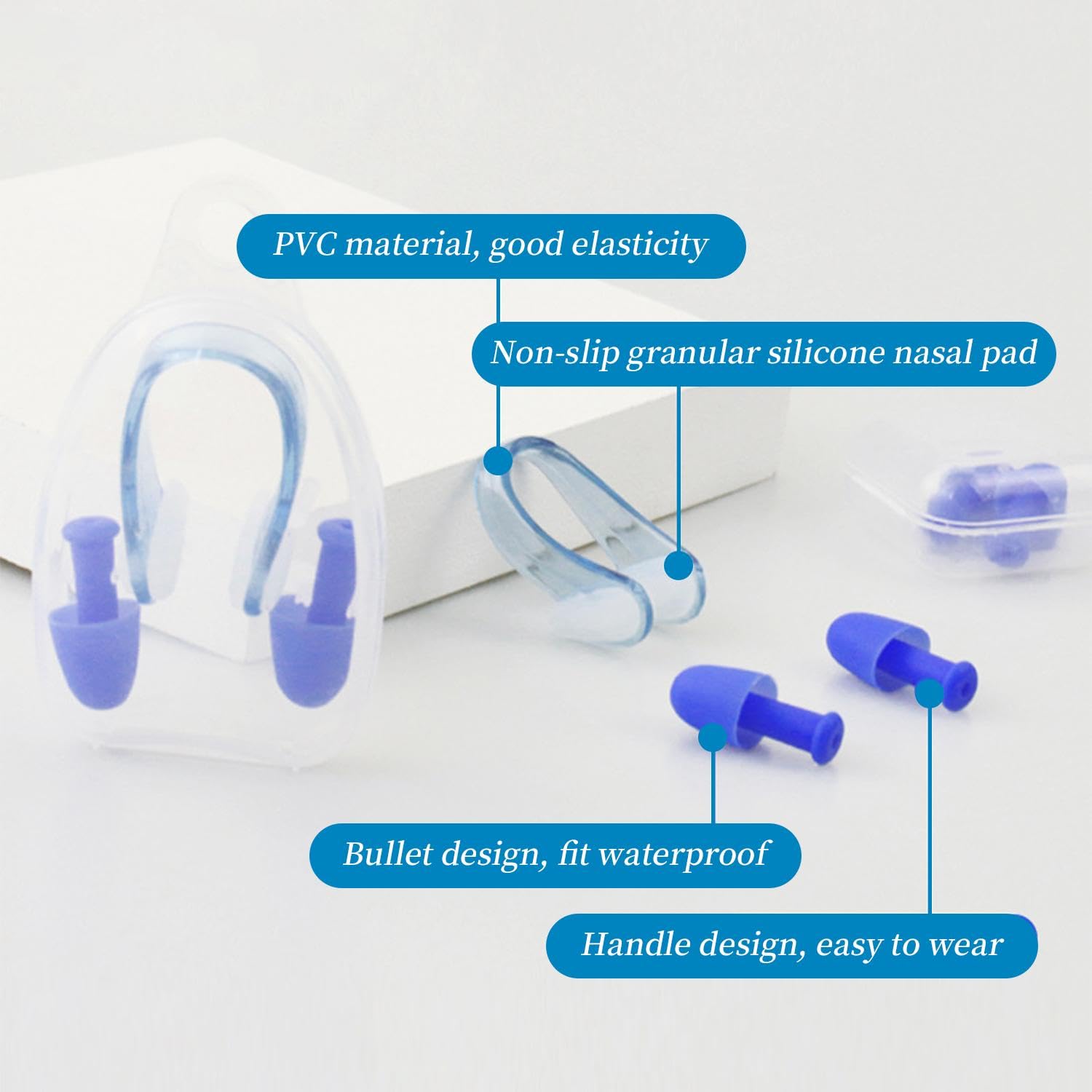 1 set de bouchons d'oreilles et pince-nez pour la natation, bouchons d'oreilles souples et réutilisables étanches, protection des oreilles et du nez pour adultes, pour la douche, le bain, le surf, le 1 set de bouchons d'oreilles et pince-nez pour la natation, bouchons d'oreilles souples et réutilisables étanches, protection des oreilles et du nez pour adultes, pour la douche, le bain, le surf, le